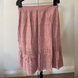 Loft Pink midi eyelet skirt